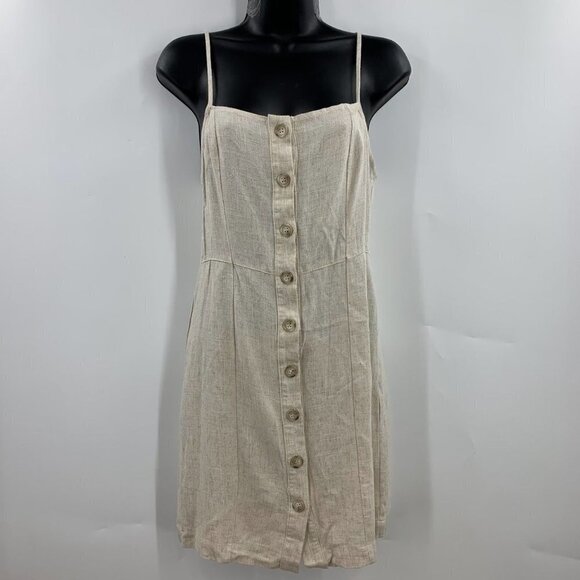 Topshop Women's Spaghettis Strap Linen Bland Full Button Front Dress Size 2 NWT - Picture 1 of 12